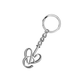A silver metal keychain featuring a circular split ring, a short chain, and shaped to match a stylized 'IVE' logo with an integrated heart design.