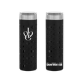 Black insulated tumblers with clear lid with front and back shown side by side. The tumbler features a large white monogram logo reading 'IVE', and has small white text reading 'IVE WORLD TOUR SHOW WHAT I AM'. Features an all over black on black printed pattern that includes hearts, stars and crosses. 